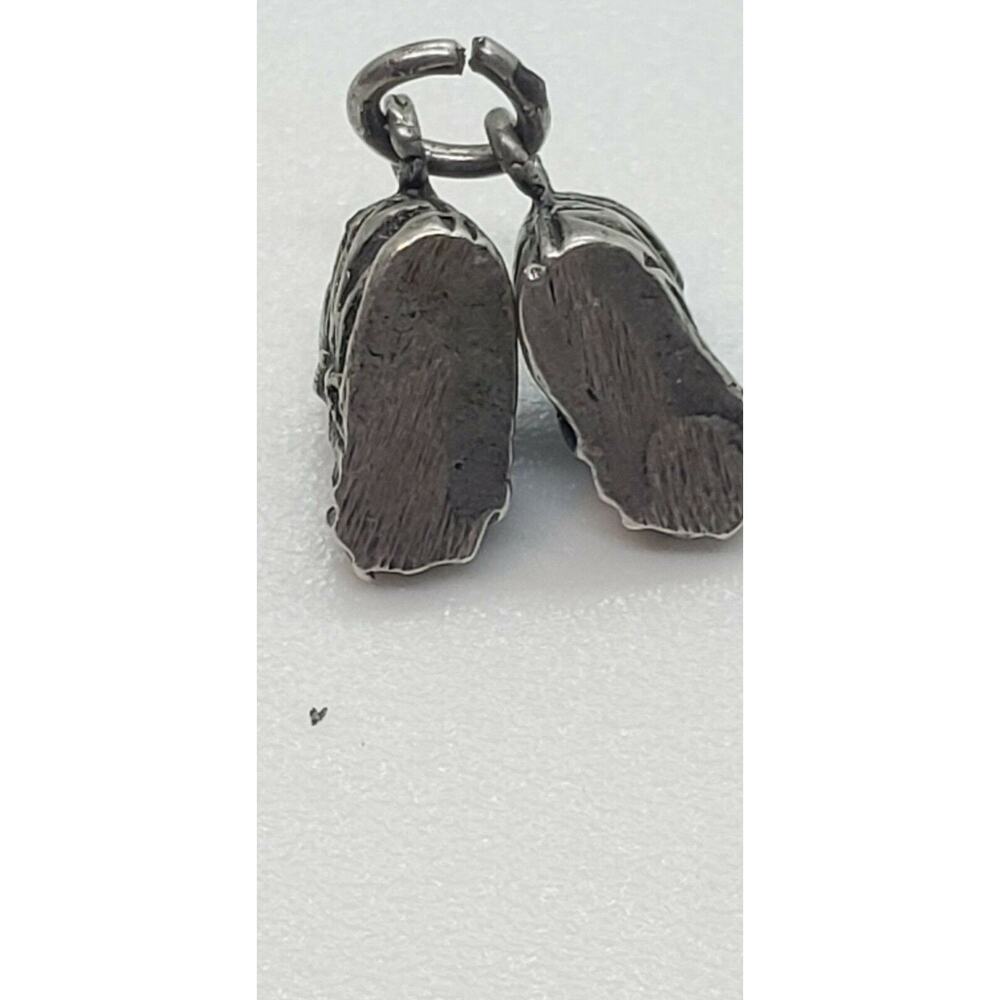 Vintage Charm Baby Shoes Booties Sterling Silver Tiny Pair Pendant Mom Kid - Picture 5 of 8